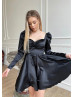 Long Sleeves Satin Ruched Bust Mini Party Dress